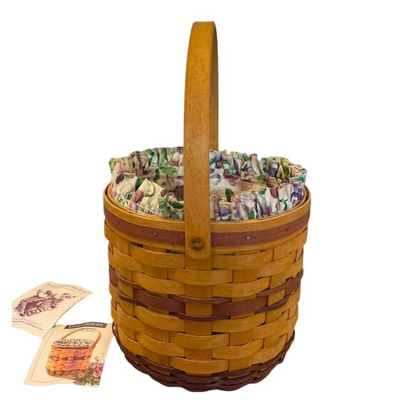 Longaberger 1996 May Series SWEET PEA BASKET + LINER & PROTECTOR Made USA 9" - Picture 3 of 8